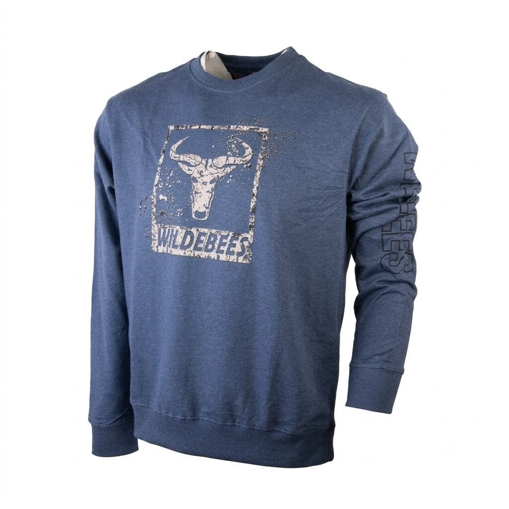 Wildebees Mens Splatter Frame Logo Sweater Mid Blue | Wildebees