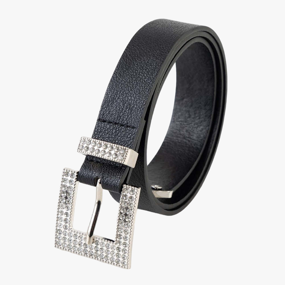 Sissy Boy Square Buckle Belt With Diamantes Black