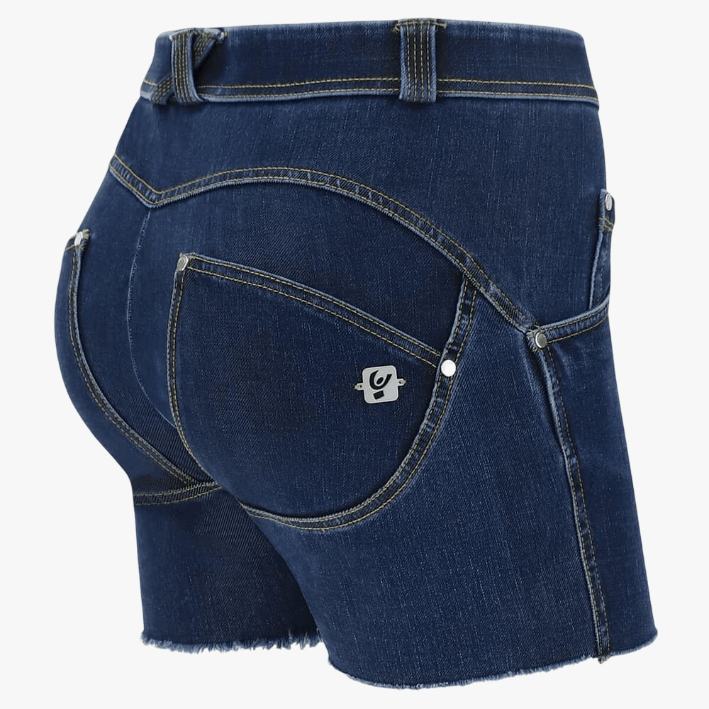 Freddy Wr.Up® Regular Waist Fringed Push Up Denim Shorts Dark Blue Yellow Stitch | Freddy