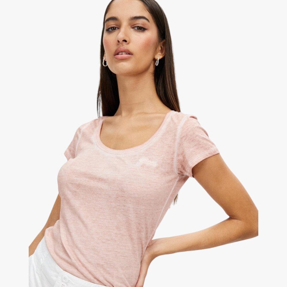 Guess Womens Script Logo Scoop Neck Short Sleeve Tee Rose Bliss | Guess