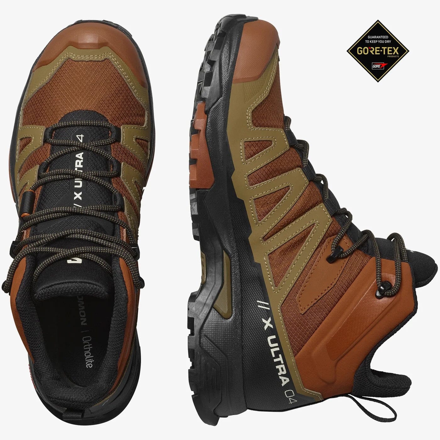 Salomon Mens X Ultra 4 Mid Gtx Boot Caramel Cafe Olive Black | Salomon