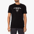 Black Calvin Klein Mens Varsity Patch short sleeve tee with a white logo, worn by a male model, showcasing the casual fit.