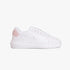 Calvin Klein Womens Chunky Cupsole Sneaker in white with a pink heel accent, featuring a textured sole, side view.