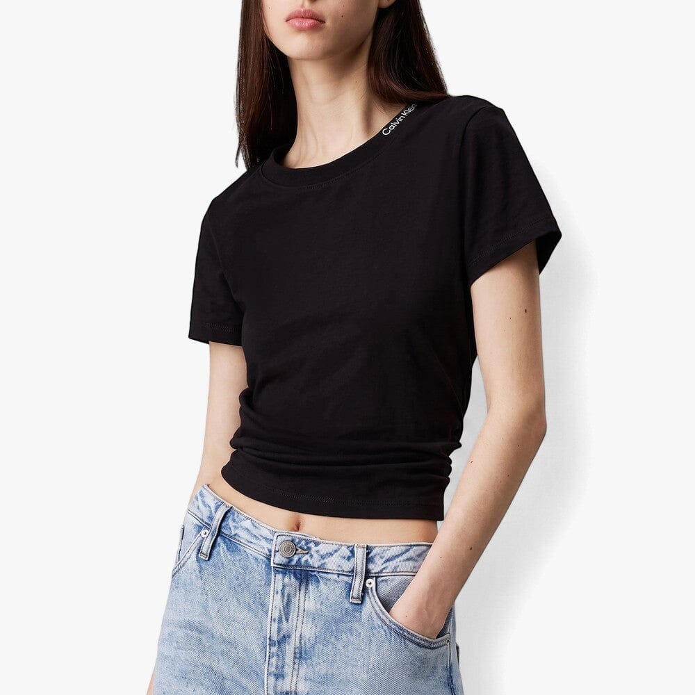 Calvin Klein Womens Logo Neck Tee Black | Calvin Klein