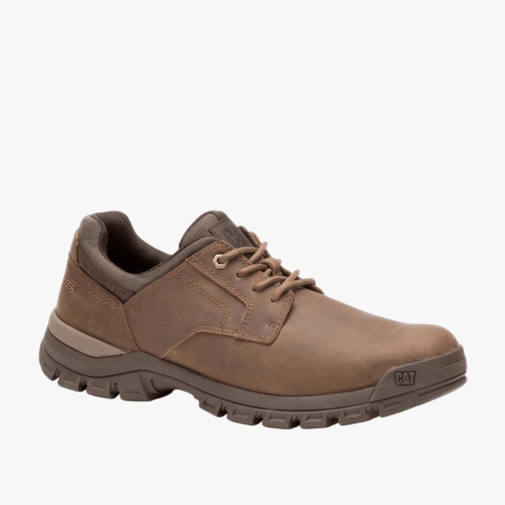 Caterpillar Mens Threshold Lace Up Low Shoe in wild mushroom brown, featuring a durable rugged sole and lace-up closure,