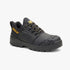 Black Caterpillar Striver Xl Lo S3 Fo Sc Lg Hro Sr safety shoe with yellow laces, visible side profile.