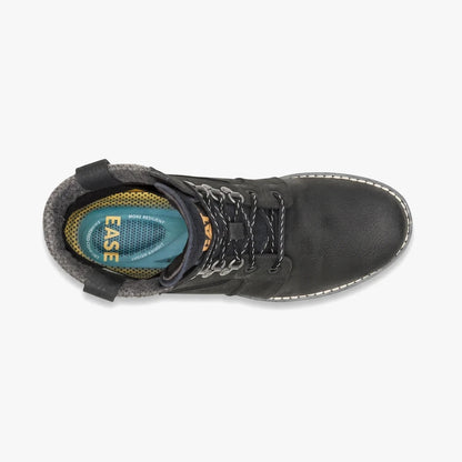 Caterpillar Womens Charli Lace Up Boot in black, viewed from a top-down perspective, highlighting the detailed lacing and