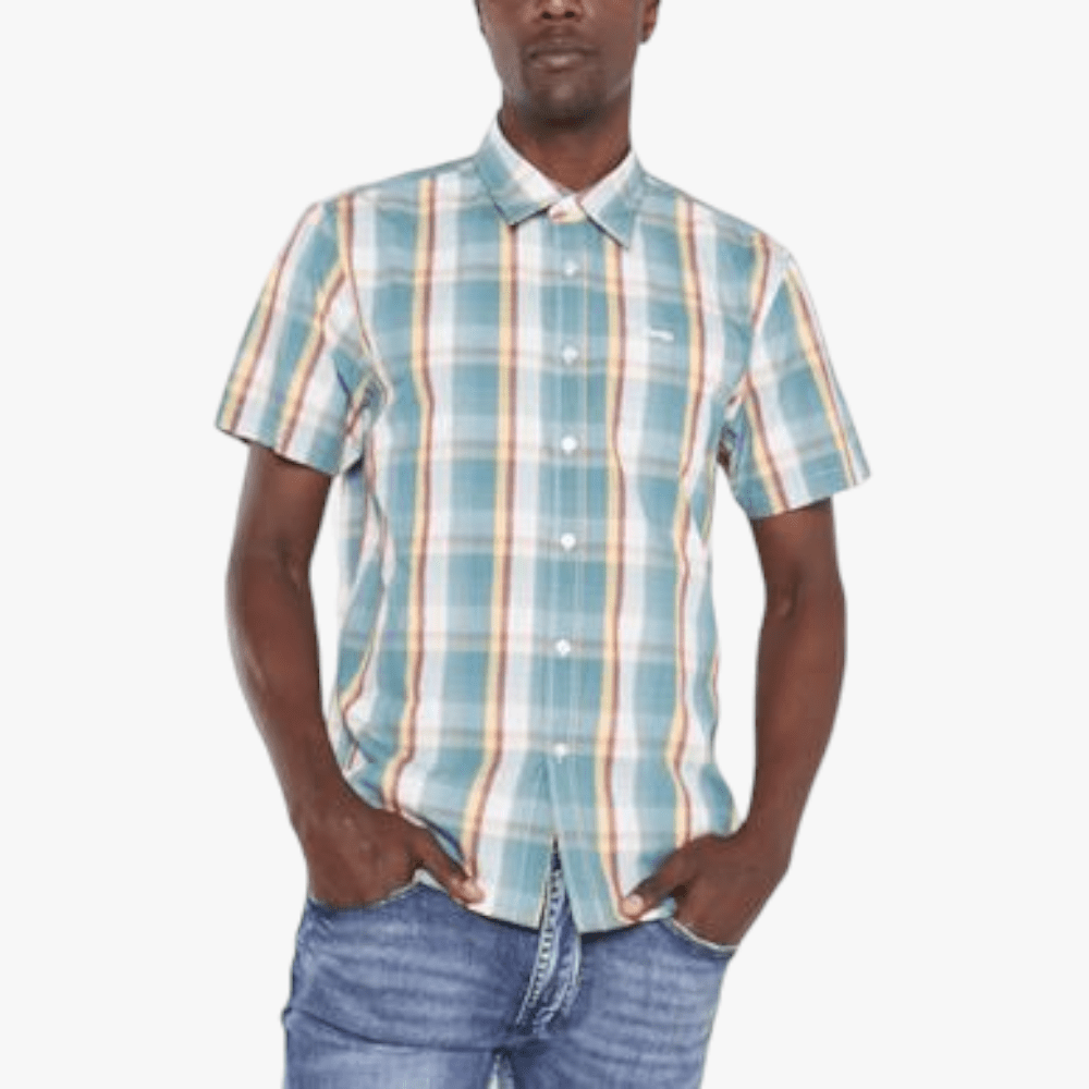 Jeep Mens Yd Check Short Sleeve Shirt Green Gold | Jeep