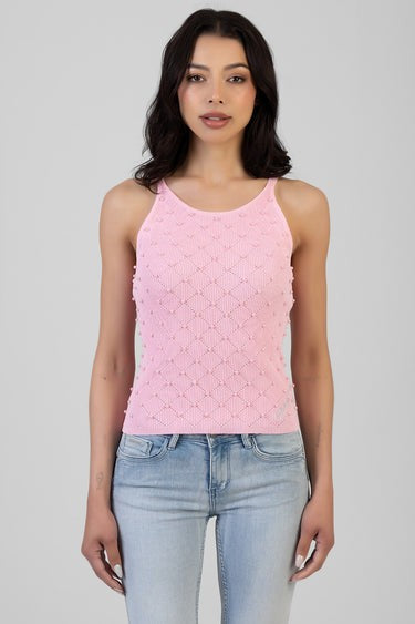 Sissy Boy High Neck Knit Top Pearl Detail Pink
