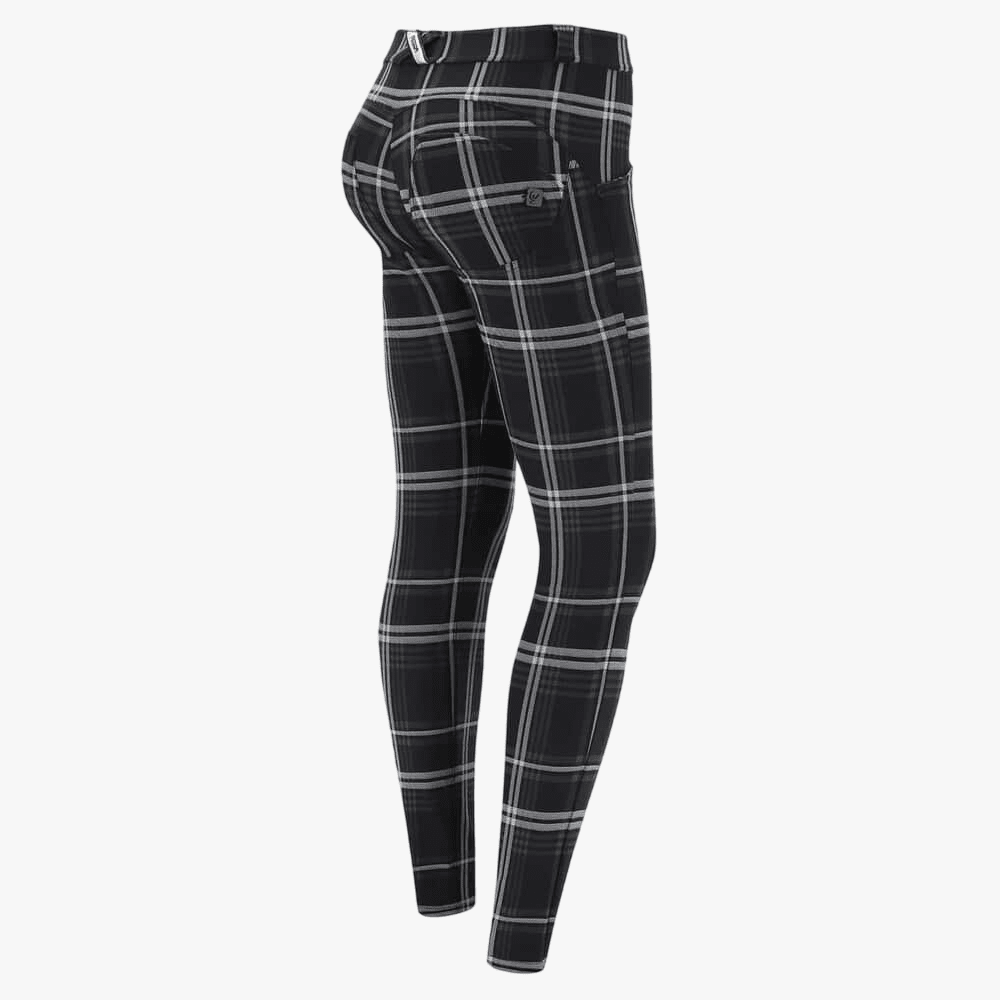 Freddy Womens Tartan Jacquard Regular Waist Wrup Shaping Trousers Black Check | Freddy