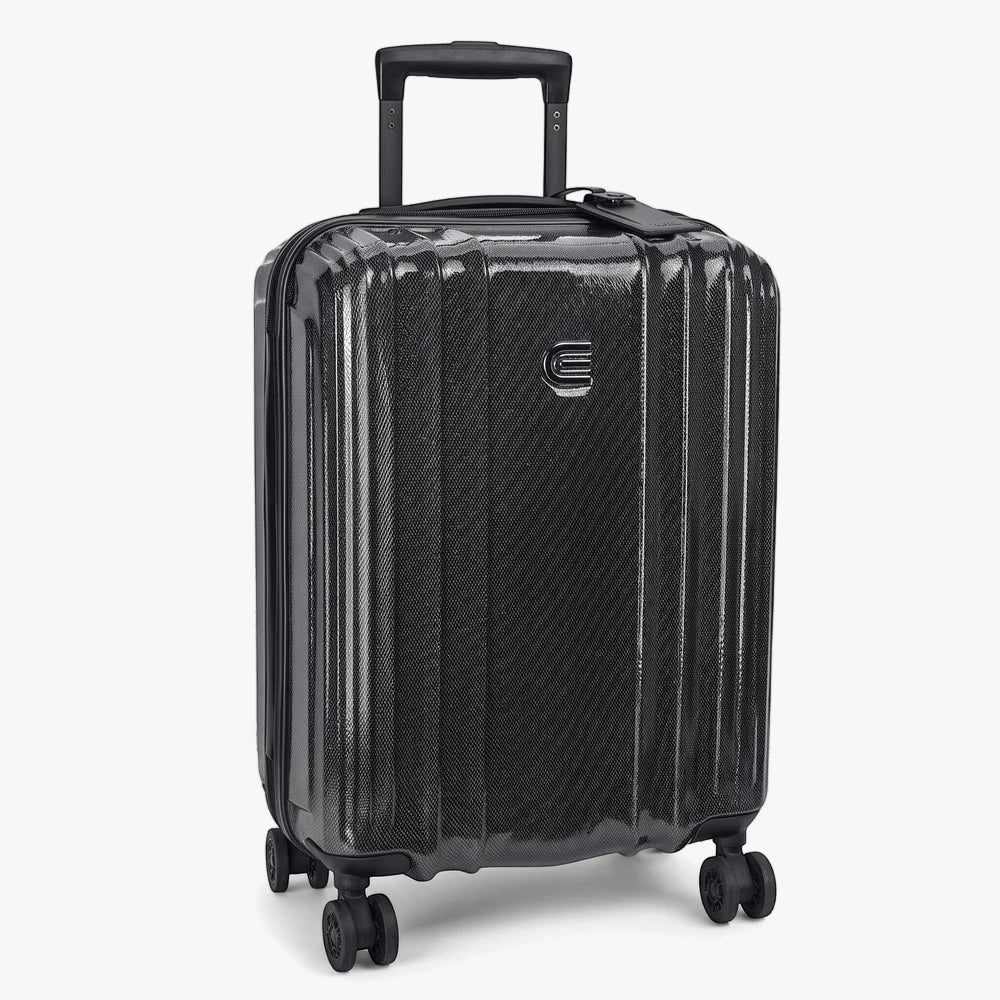 Black Compolite Carry On 65Cm Trolley Case, a durable hard-shell suitcase with spinner wheels and an extended handle, shown