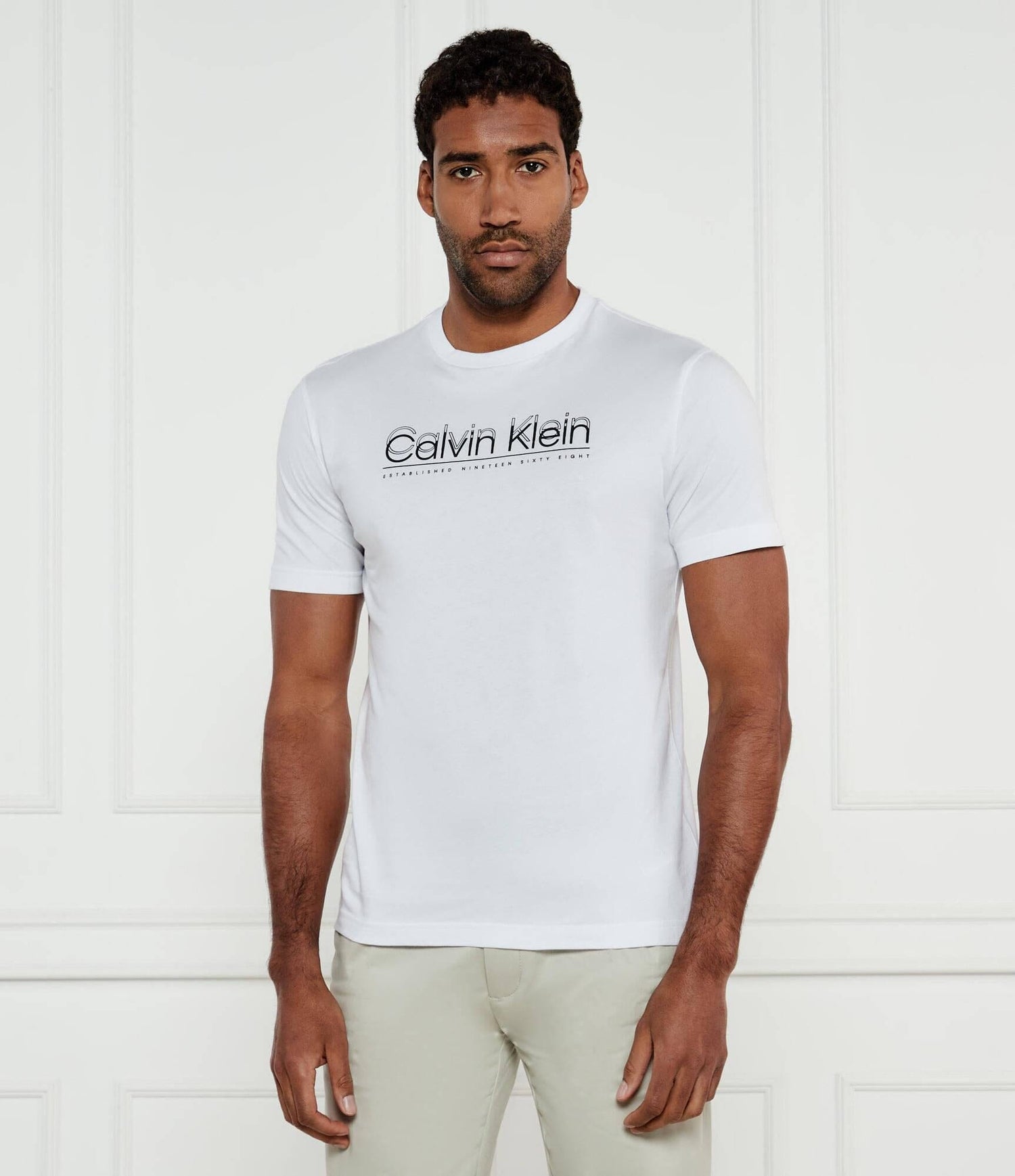 Calvin Klein Mens Double Logo Tee White | Calvin Klein