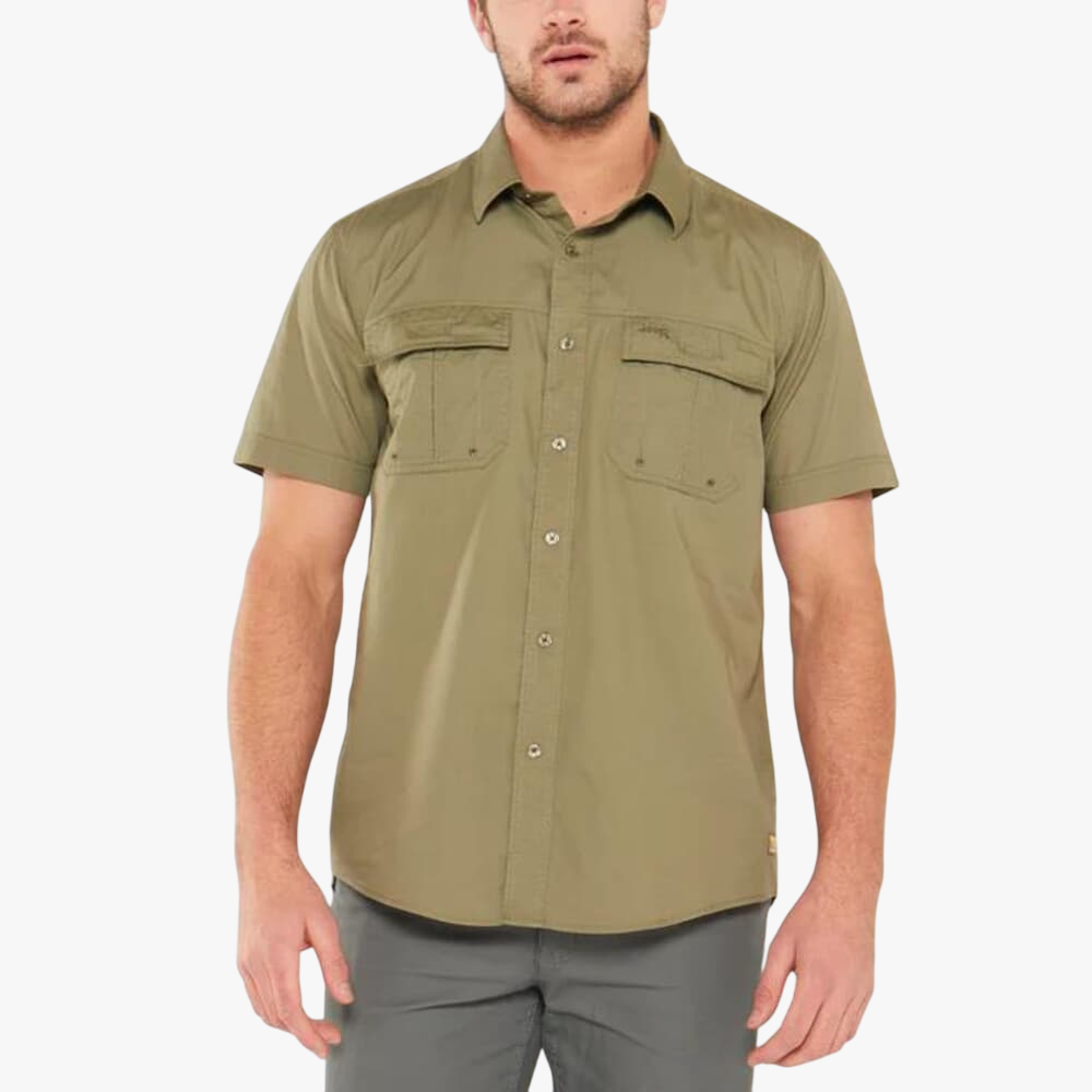 Jeep Mens Safari Short Sleeve Shirt With Back Vent Olive