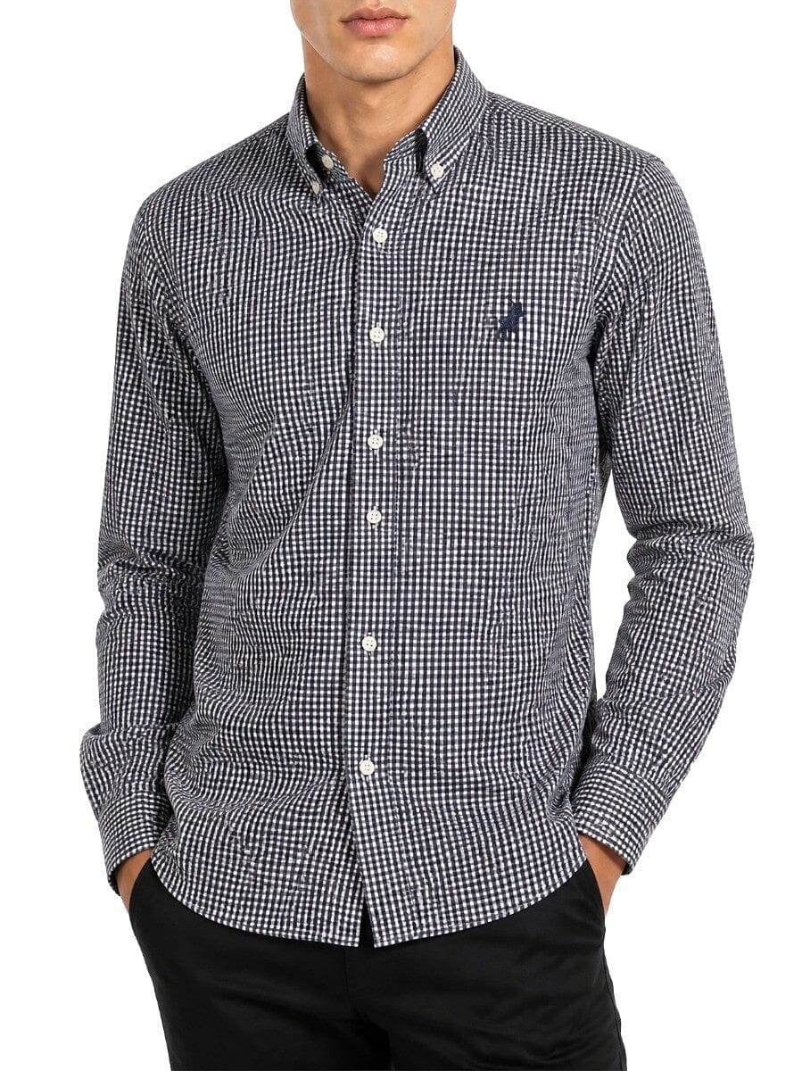 Polo Mens Long Sleeve Gingham Shirt Navy | Polo