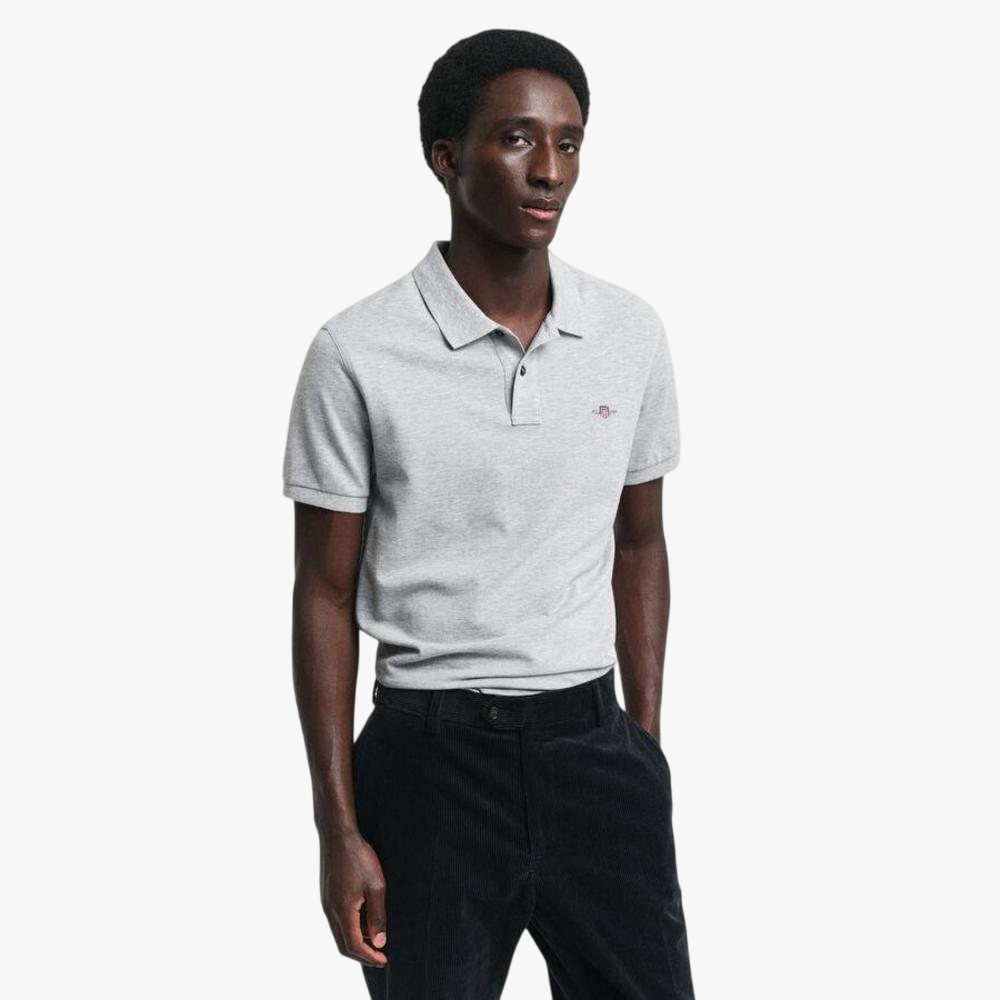 Gant Mens Slim Pique Short Sleeve Golfer Grey