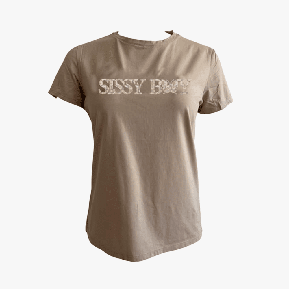 Sissy Boy Flower Embroid Bling Logo Short Sleeve Tee Stone | Sissy Boy