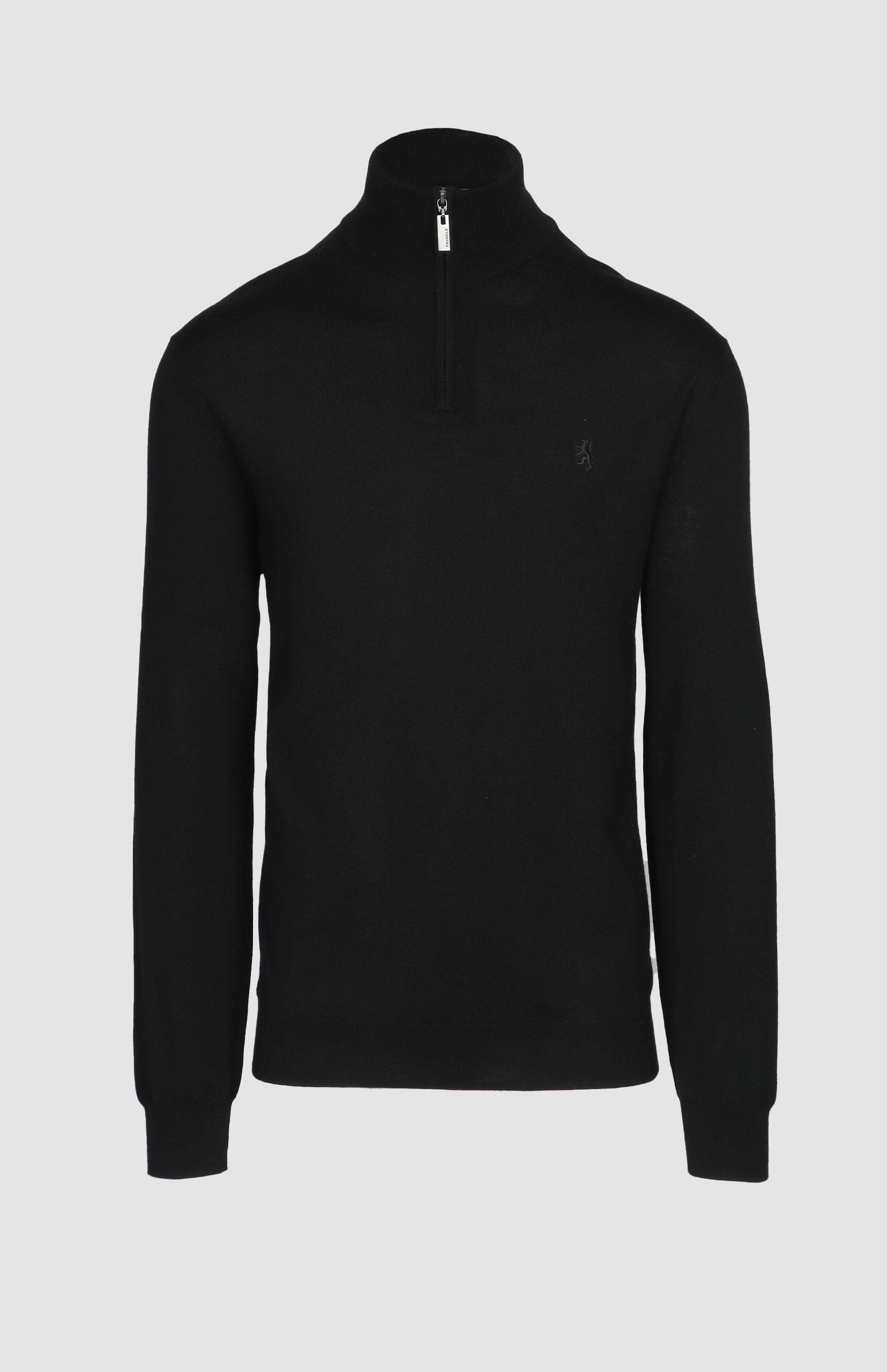 Pringle Mens Ernie 1/4 Zip Merino Wool Sweater Black | Pringle