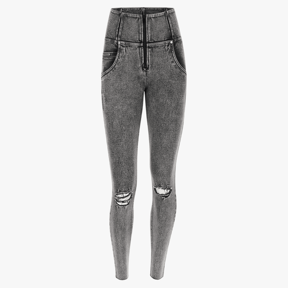 Freddy Womens High Waist Ripped Push Up Jeans Acid Washed Effect Denim Grey | Freddy