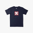 Dc Boys Square Star Short Sleeve Tee in navy blazer, featuring a red and white DC Shoes logo on the chest, displayed flat.