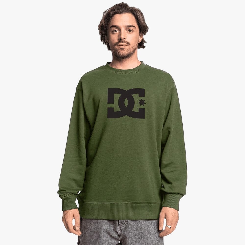 Dc Mens Star Crew Pullover Sweater Bronze Green | DC