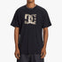 Dc Mens Star Fill Hss Short Sleeve Tee in black, featuring a camouflage-patterned DC logo, worn by a model.