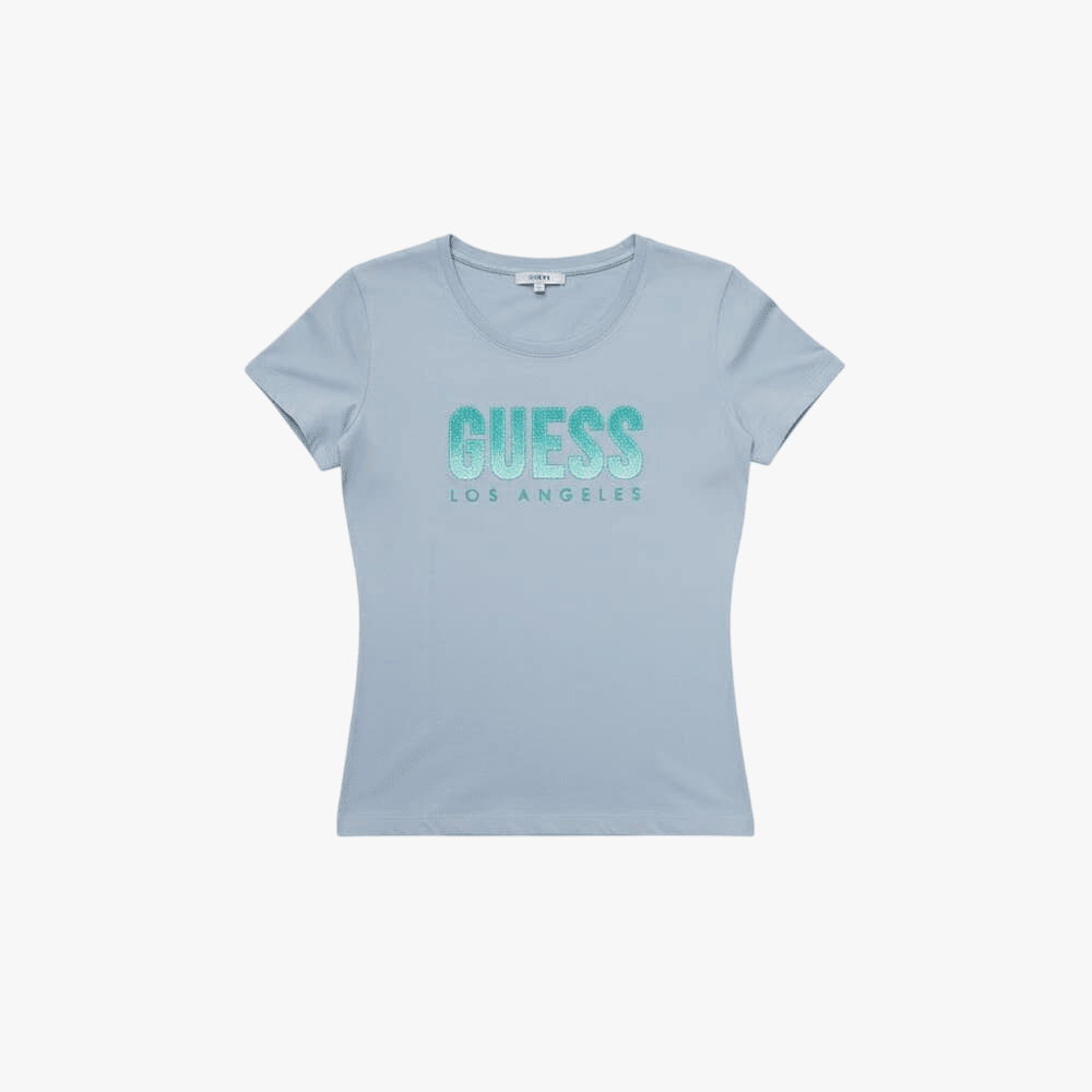 Guess Womens Glitter Degrade Logo Tee Blue | Guess