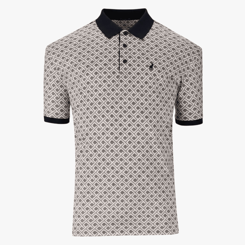 Polo Mens Block Geo Print Double Mercerised Golfer Navy | Polo