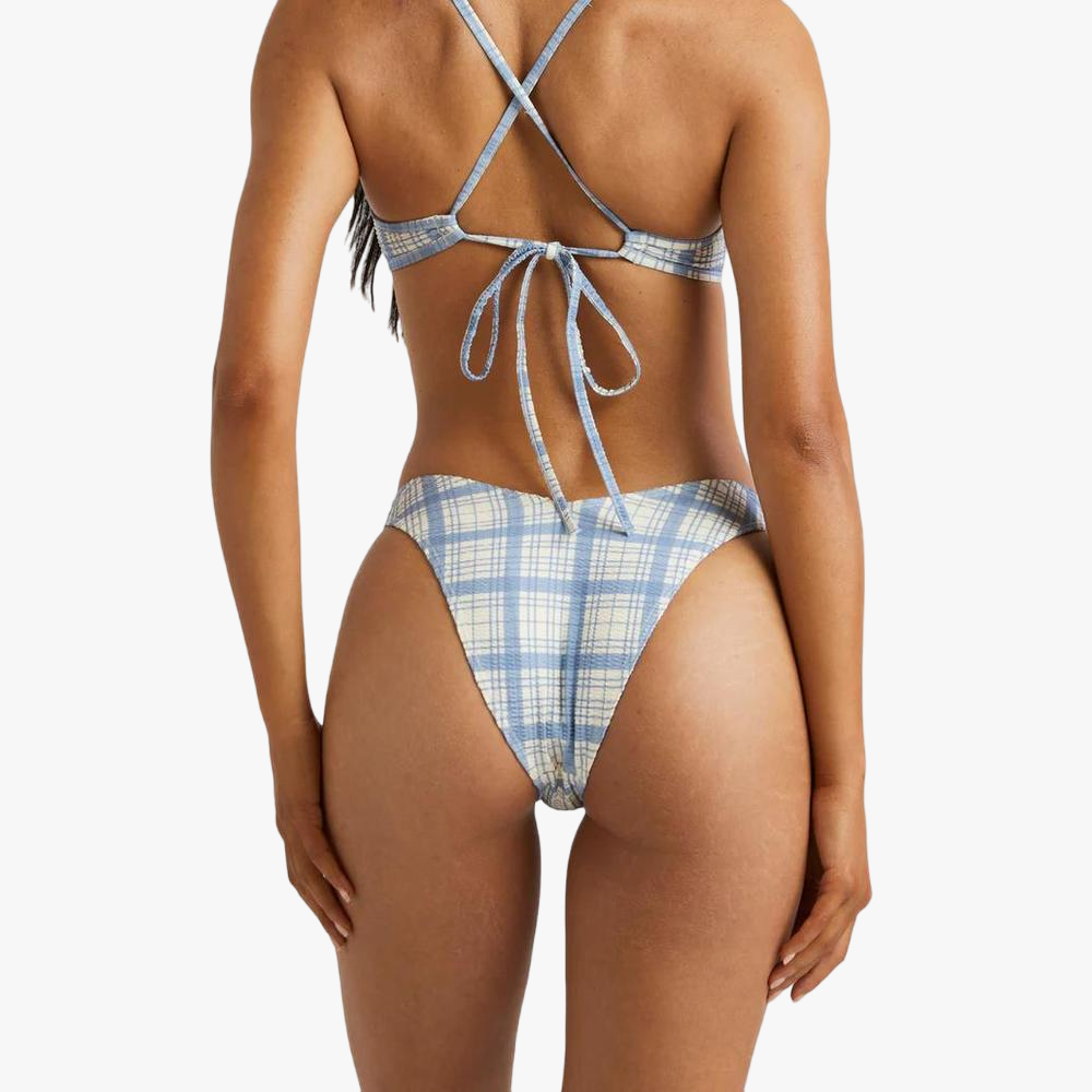 Rvca Womens Vintage Plaid Crossback Bikini Bottom Blue