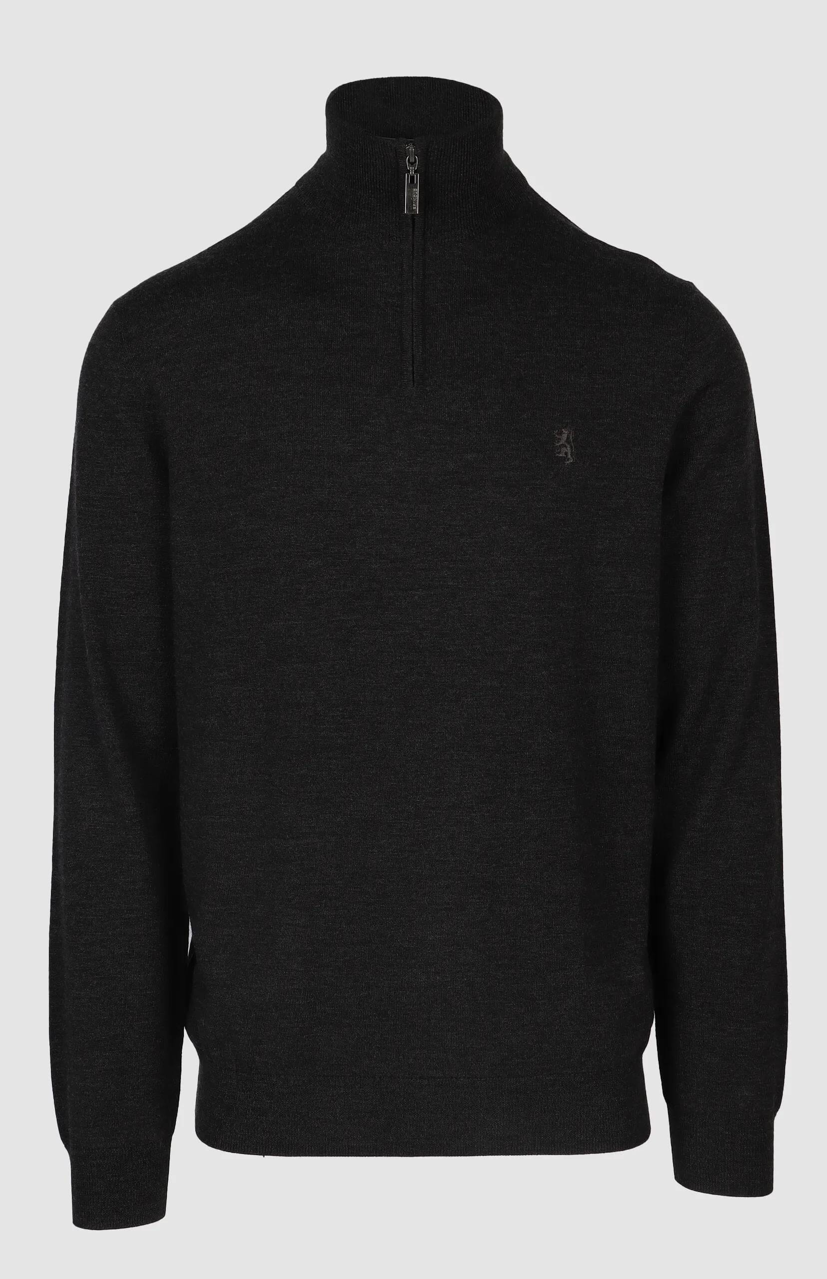Pringle Mens Ernie 1/4 Zip Merino Wool Sweater Charcoal | Pringle