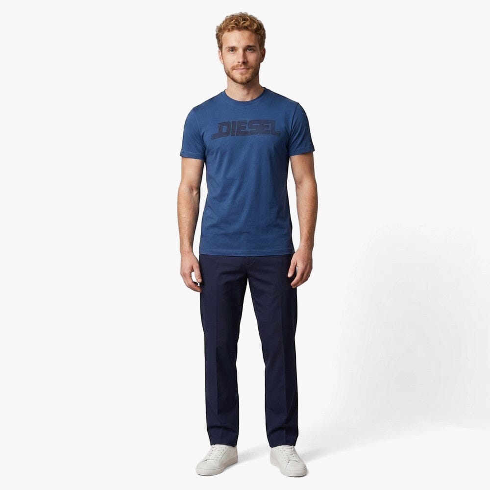 Diesel Mens Stripe Logo Tee 8Nt Blue | Diesel