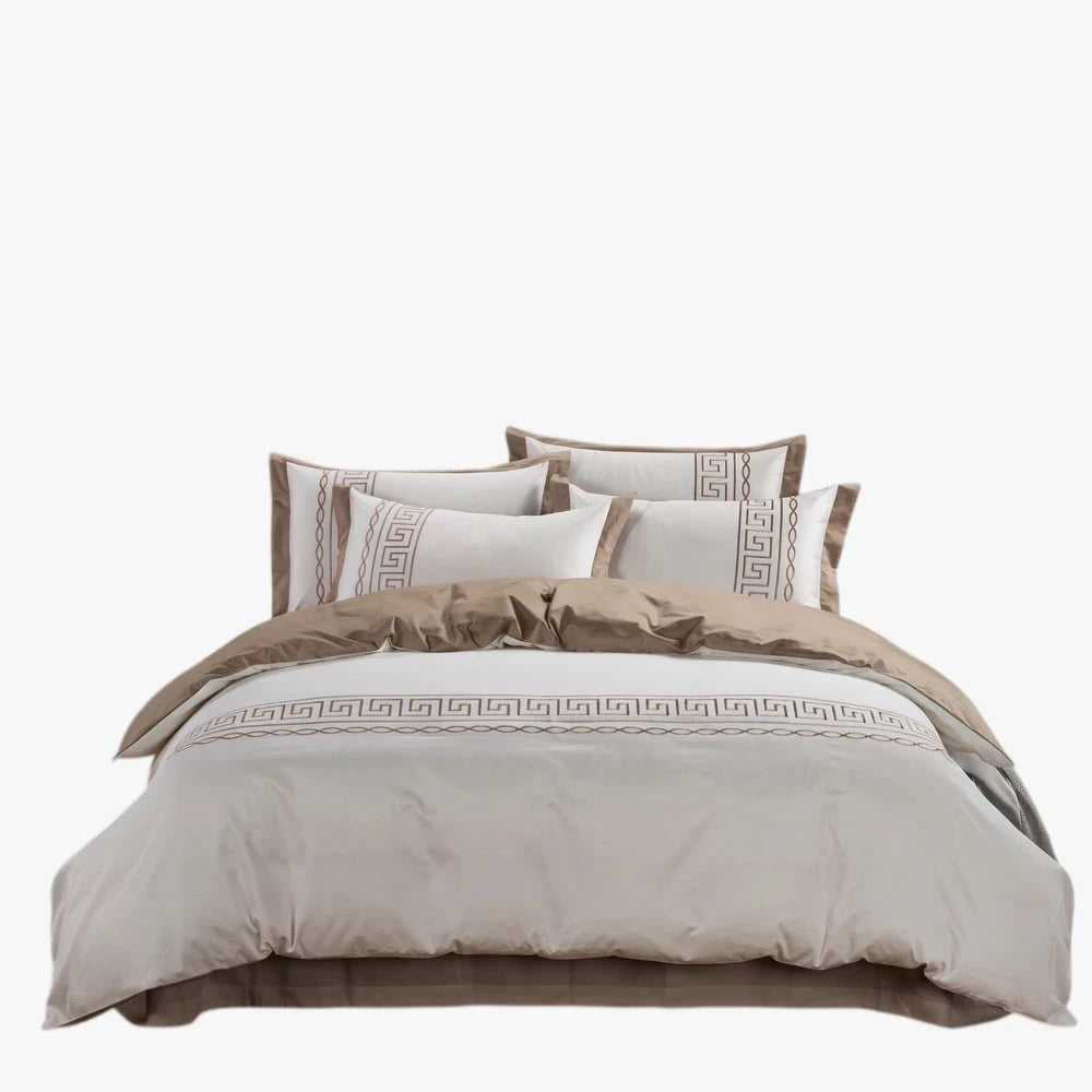 Donatella 400 Thread King Duvet Cover Set Cream/Stone | Cotton Co