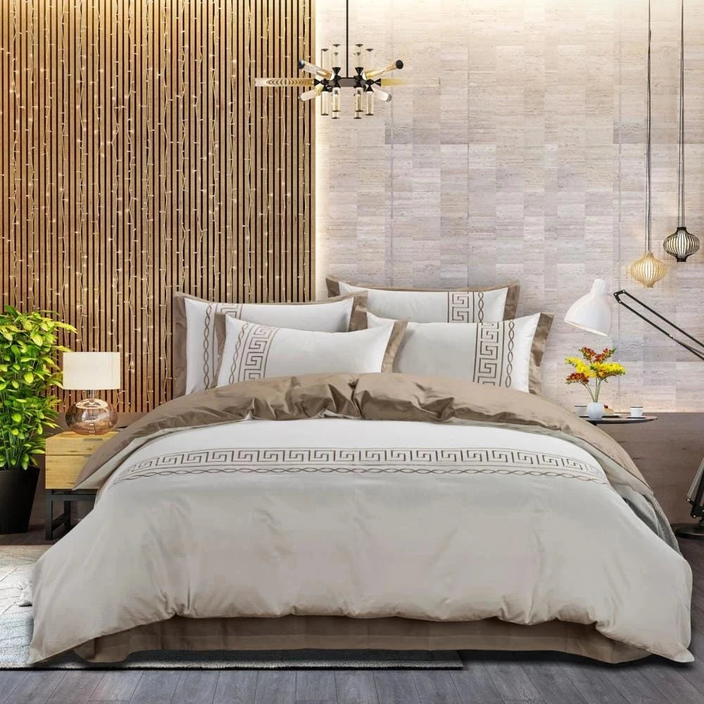 Donatella 400 Thread Queen Duvet Cover Set Cream/Stone | Cotton Co