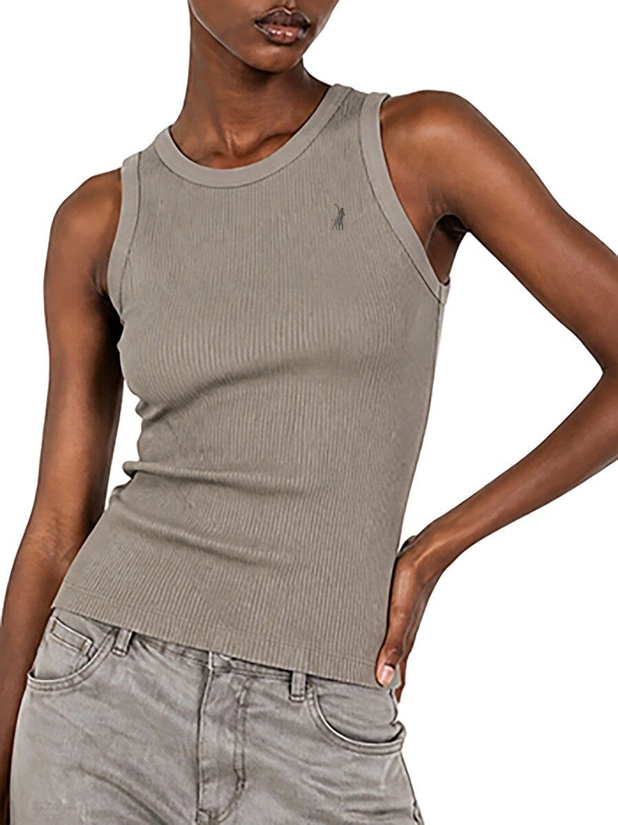 Polo Womens Thandiwe Embroid Ribbed Tank Top Mushroom | Polo