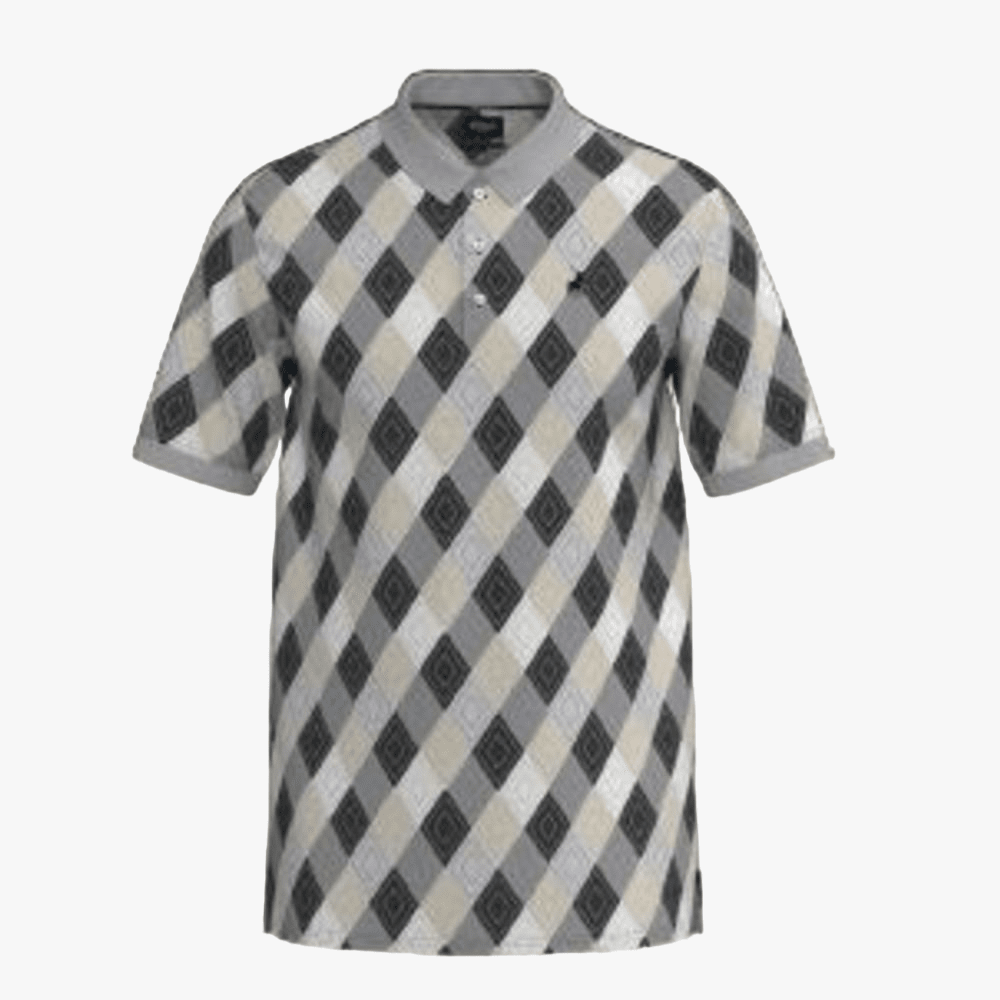 Polo Mens Small Geometric Print Mercerised Short Sleeve Golfer Navy | Polo