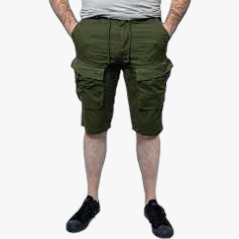 Soviet Mens Caution Cargo Cotton Shorts Olive Soviet