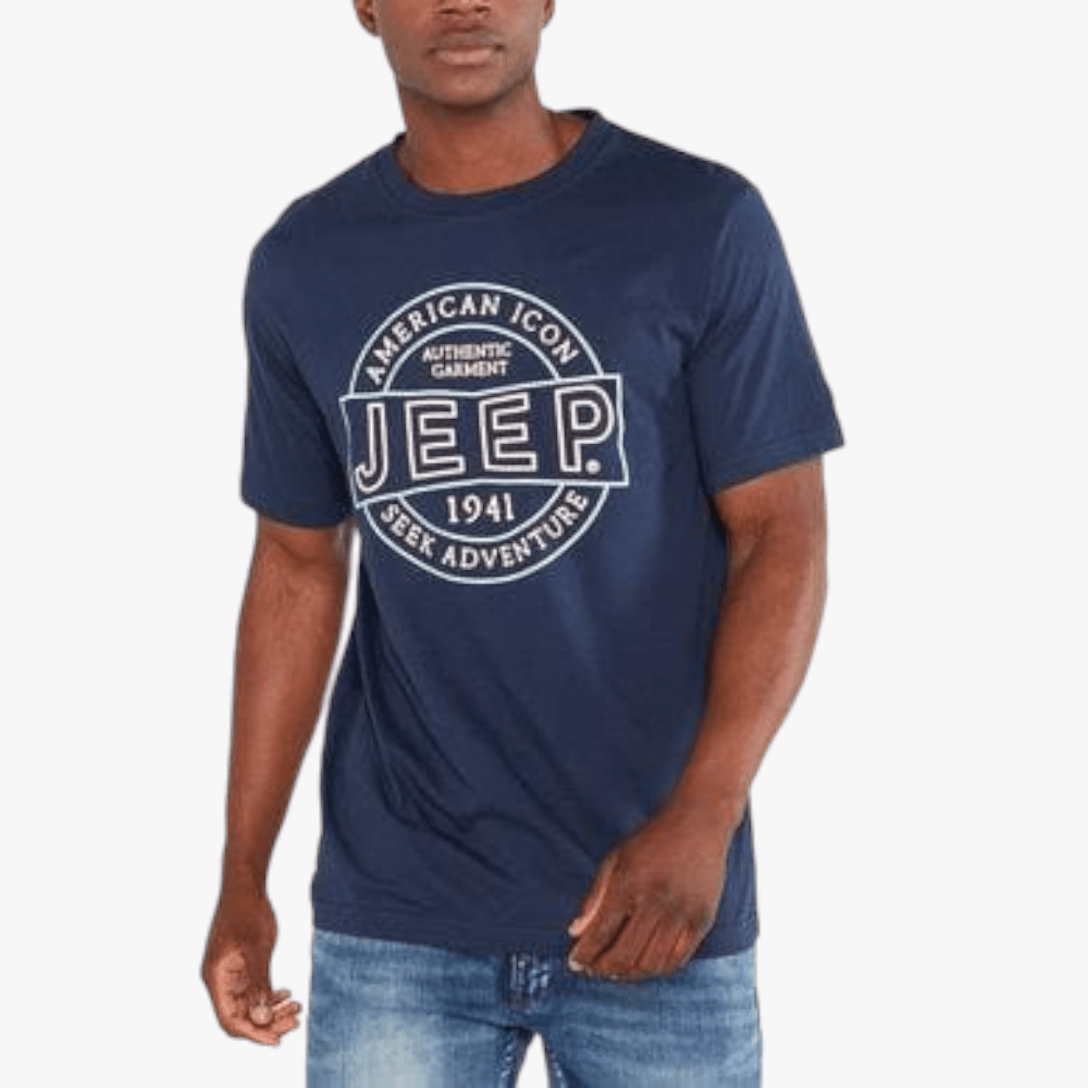 Jeep Mens Hihg Density Logo Print Short Sleeve Tee Navy | Jeep