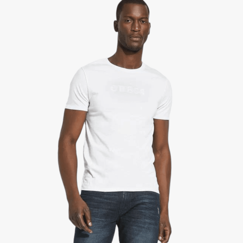 Guess Mens Ess Pima Logo Crew Short Sleeve Tee White | Guess