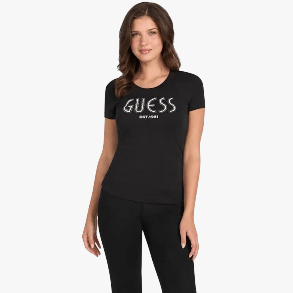 Guess Womens Logo Short Sleeve Tee Black | Guess
