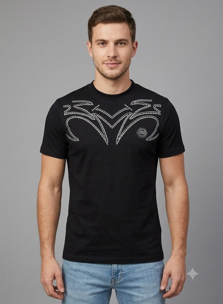 Enrico Coveri Mens Bling Tee Black Silver