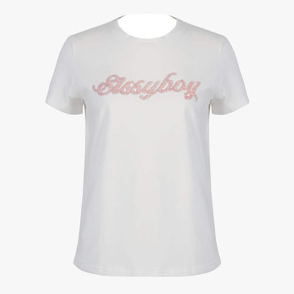 Sissy Boy Short Sleeve Tee Pink Beaded Logo White | Sissy Boy