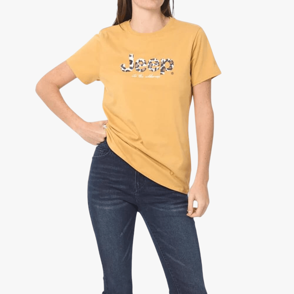 Jeep Womens Fashion Leopard Logo Tee Camel | Jeep