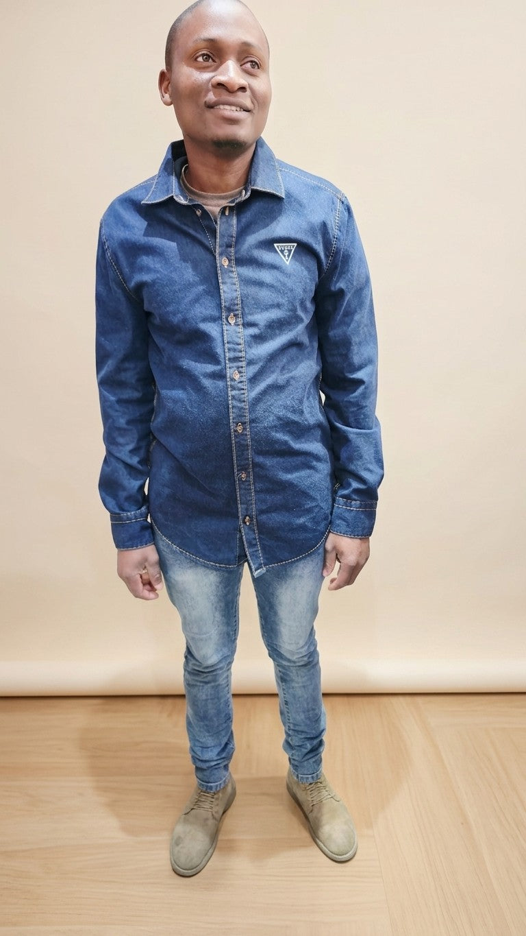 Guess Mens Denim Long Sleeve Shirt Dark Wash