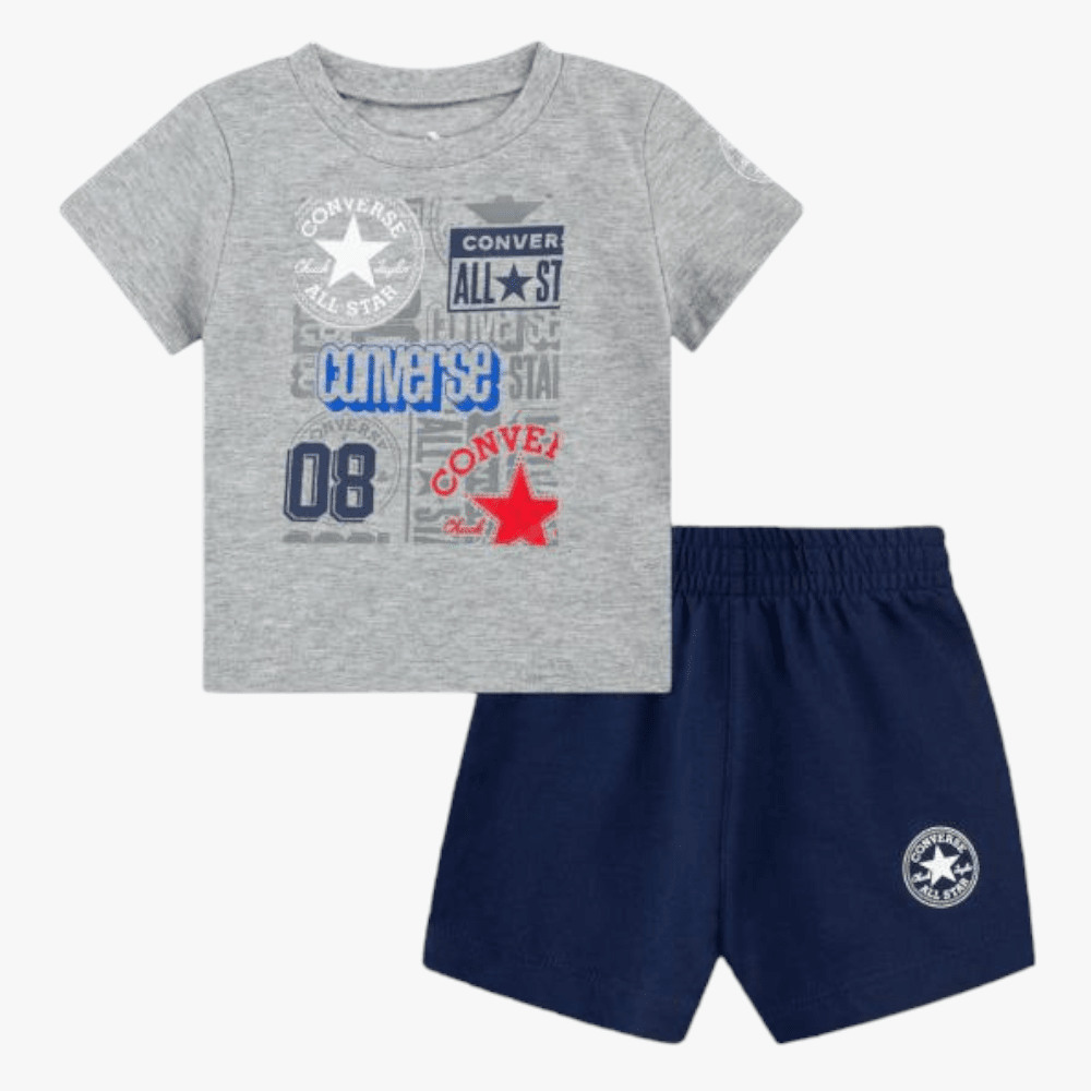 Converse Boys Aop Short Tee Set Navy Grey | Converse