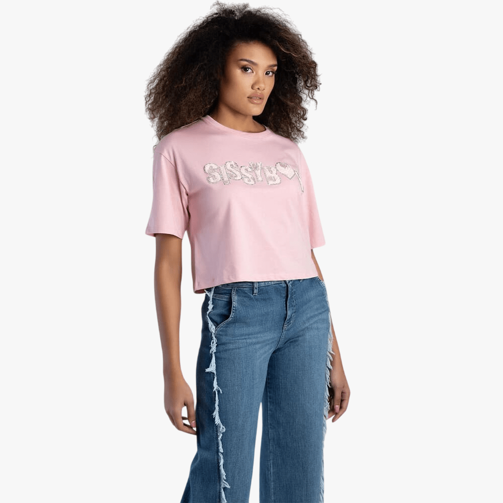 Sissy Boy Womens Boxy Oversized Top Texture Logo Pink | Sissy Boy