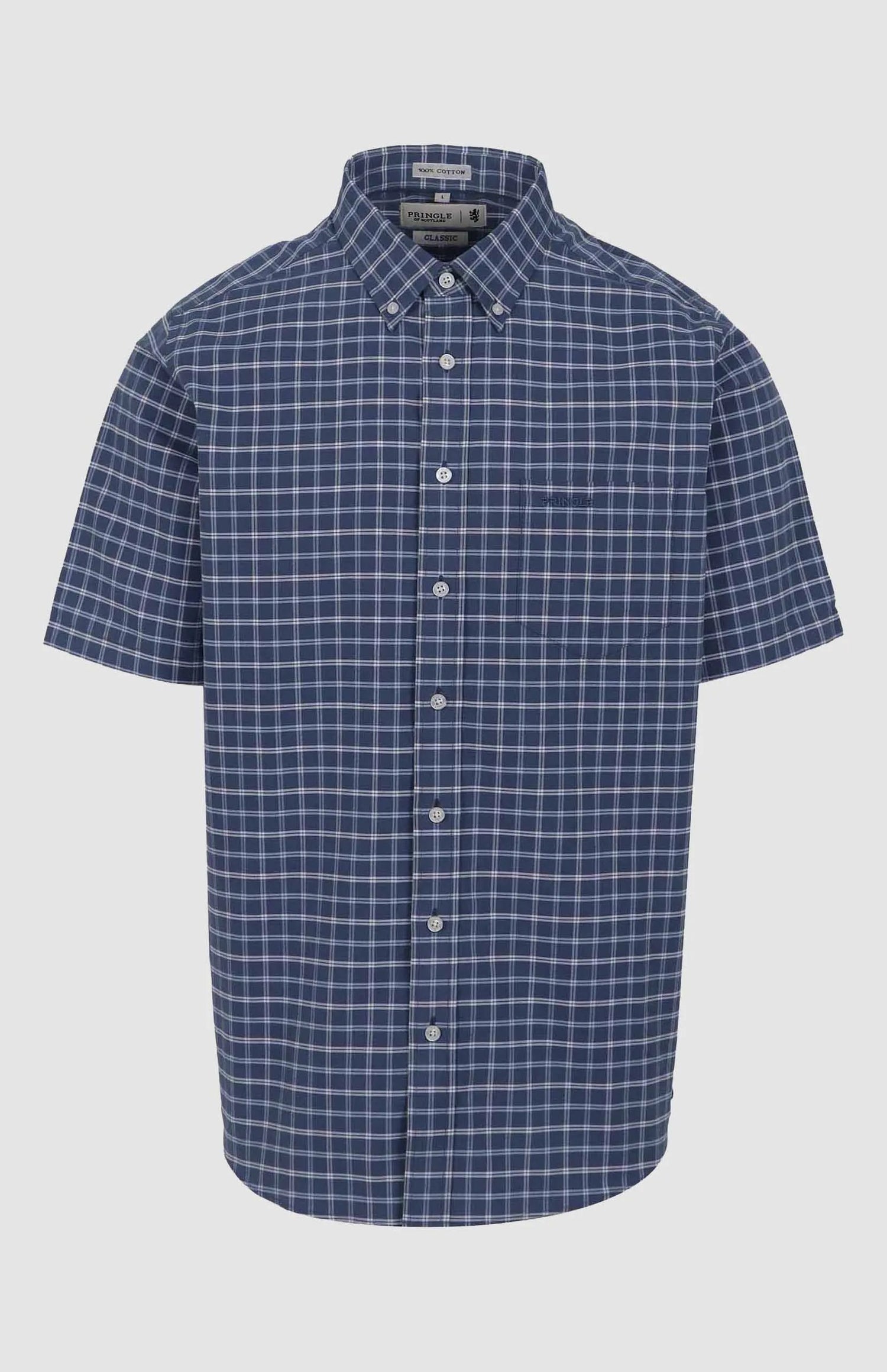 Pringle Mens Lucas Oxford Classic Short Sleeve Shirt Blue