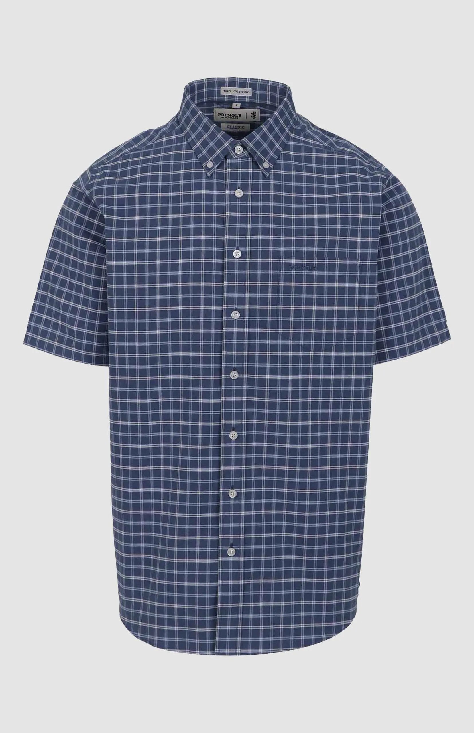 Pringle Mens Lucas Oxford Classic Short Sleeve Shirt Blue