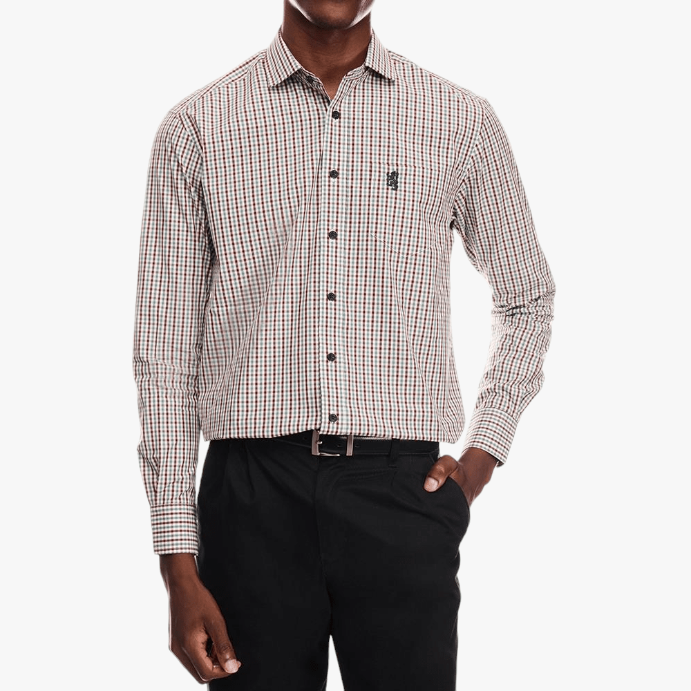Pringle Mens Classic Long Sleeve Shirt Burg White Check | Pringle