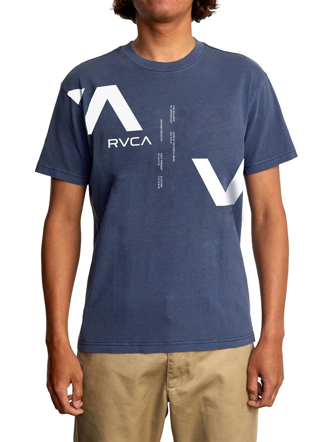 Rvca Mens Va Divided Short Sleeve Tee Moody Blue