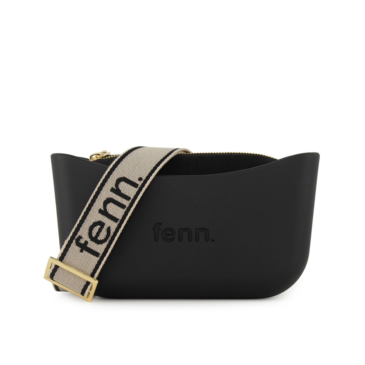 Fenn Classic Handbag Black-Black Inner-Gold Zip- Adjustable Canvas Strap