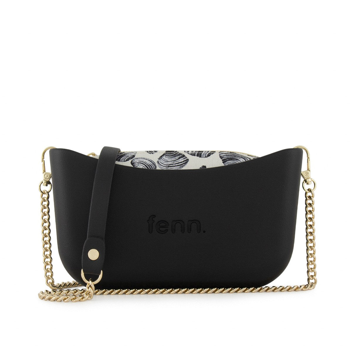 Fenn Classic Handbag Black-Pattern Inner -Gold Zip- Chain Strap